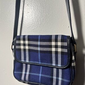 Burberry Blue Plaid Canvas Crossbody Bag